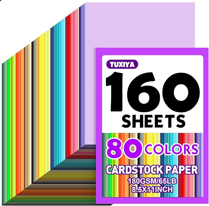 160 Sheets 8.5" X 11" Colored Cardstock, 80 Assorted Colors 180 GSM/65 LB by Unknown