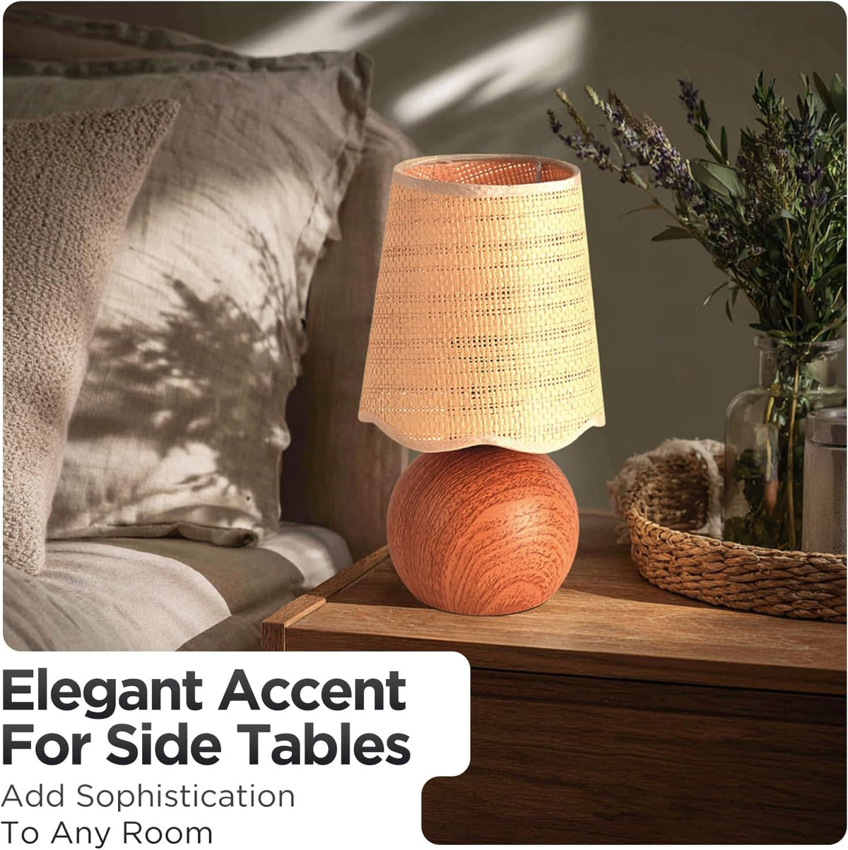 Minimalist Rattan Table Lamp, 11' Height, Woven Lampshade & E26 Socke...