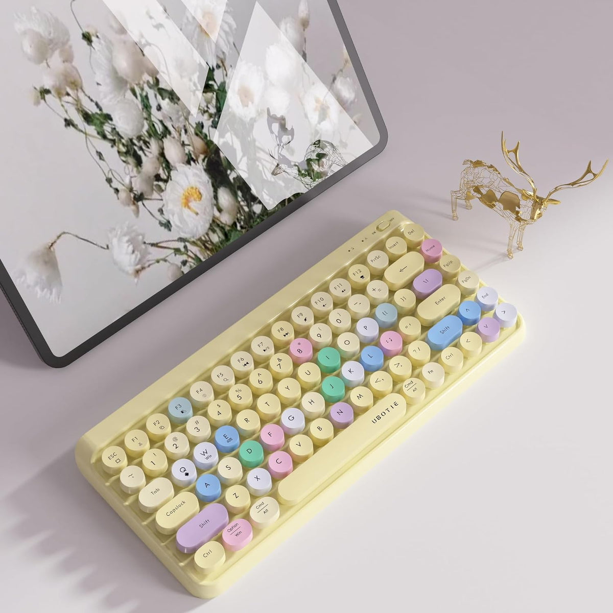UBOTIE Portable Bluetooth Colorful Keyboards (Yellow-Colorful)