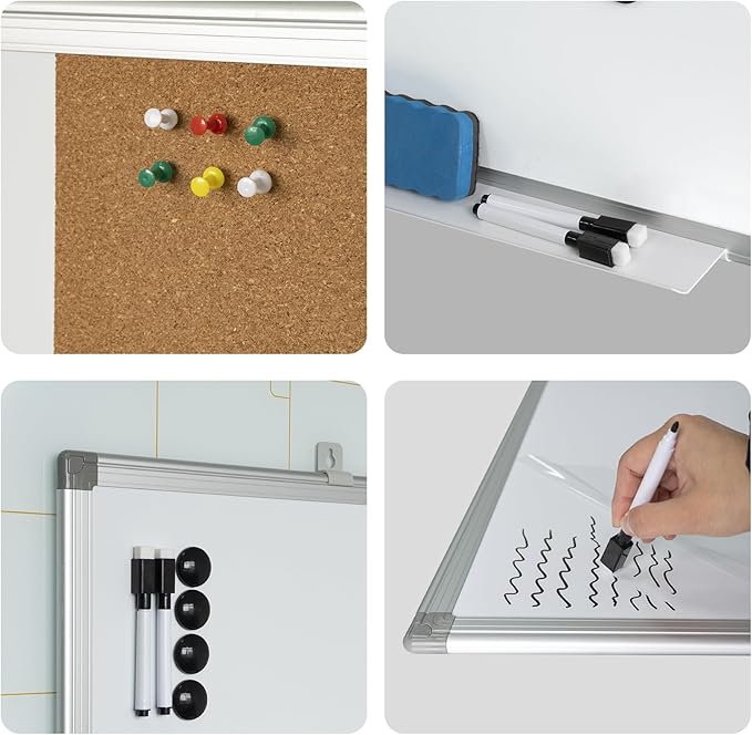 Combination Writeboard 36"x 24" Magnetic Whiteboard & Cork Board Aluminium - Image 4