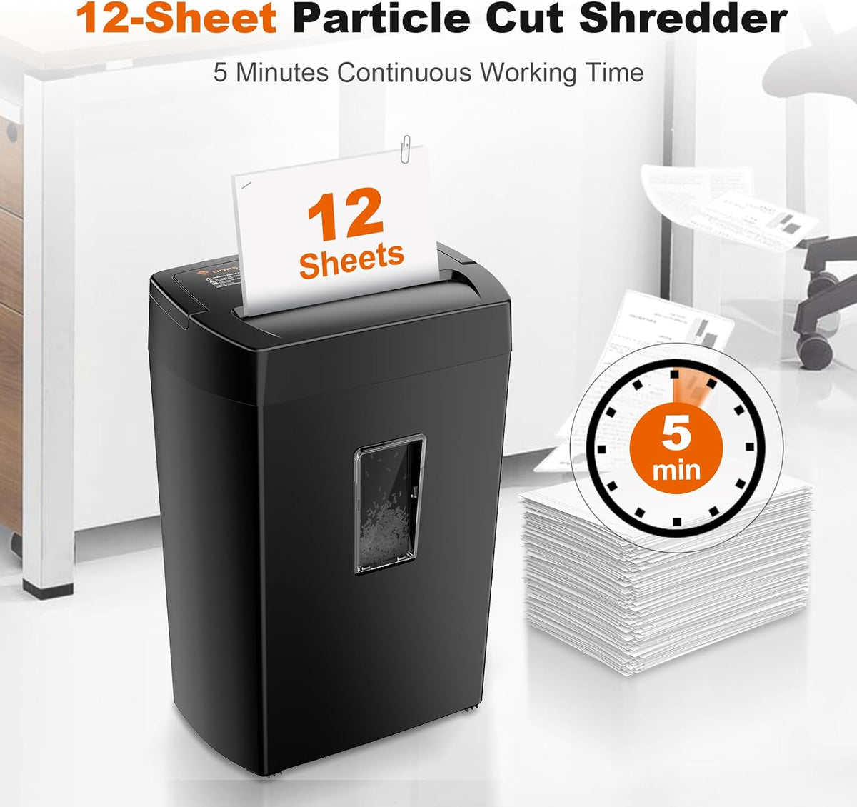 Bonsaii Micro Cut Paper Shredder, 12-Sheet, Home Office, 5.5-Gallon bin