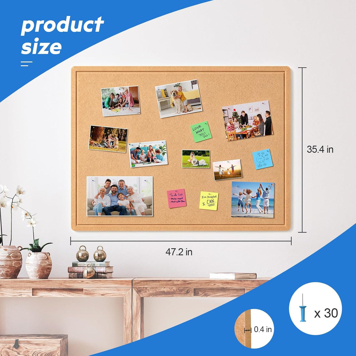 Samstar Felt Bulletin Board,48" x 36", Large Pin Board for Home/Office