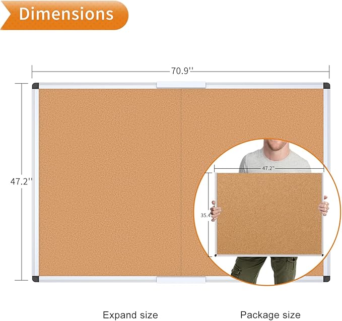 VIZ-PRO 72" x 48" Large Cork Bulletin Board, Foldable & Wall-Mounted Notice Pin - Image 2