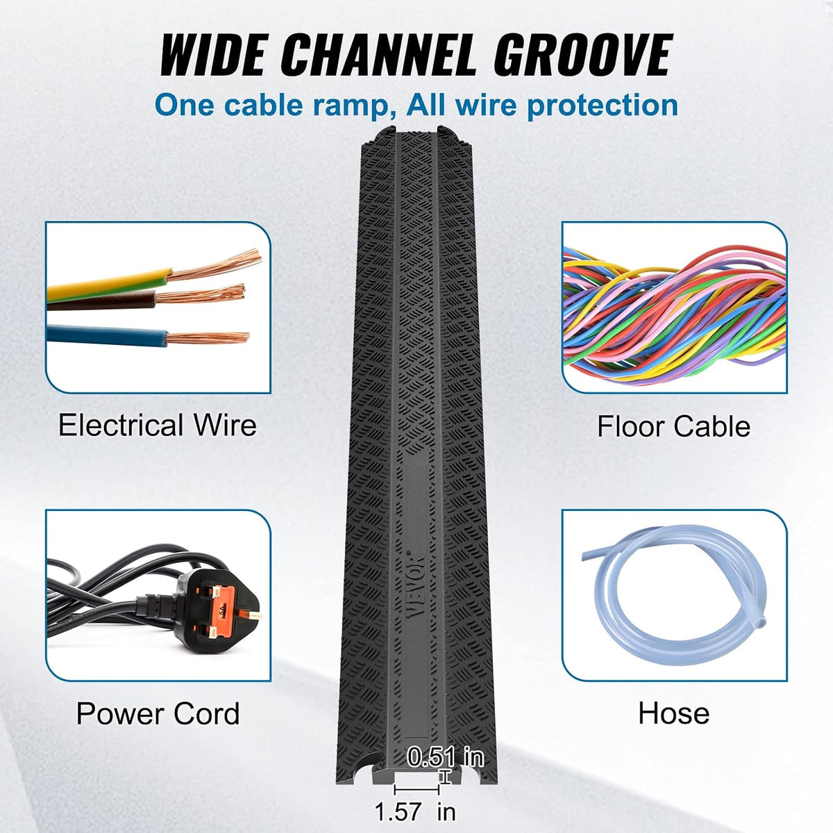 VEVOR 3 PCs Drop Over Cable Cover Ramp, 2,000 lbs/axle Load Capacity, Heavy D...