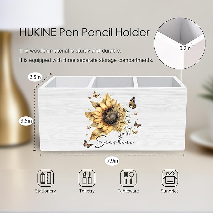 HUKINE Sunflower Inspirational Quotes Pen Holder - Image 6