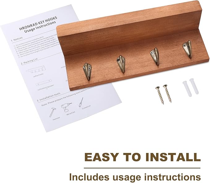 HRONRAD Rustic Key Holder for Wall, Farmhouse Wall Shelf - Image 7