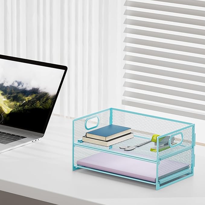 Marbrasse 2 Tier Paper Organizer Letter Tray, Mesh File Organizer - Image 3