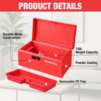 workpro 10.8" mini metal tool box with removable showing dimensions