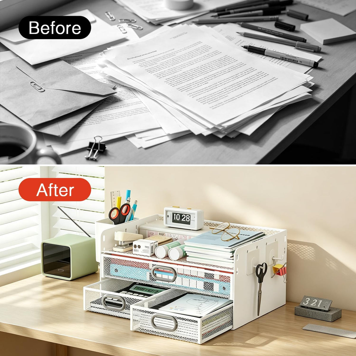 Drawer Organizers 3 Tier Mesh Desk File Holder with Pen Holder