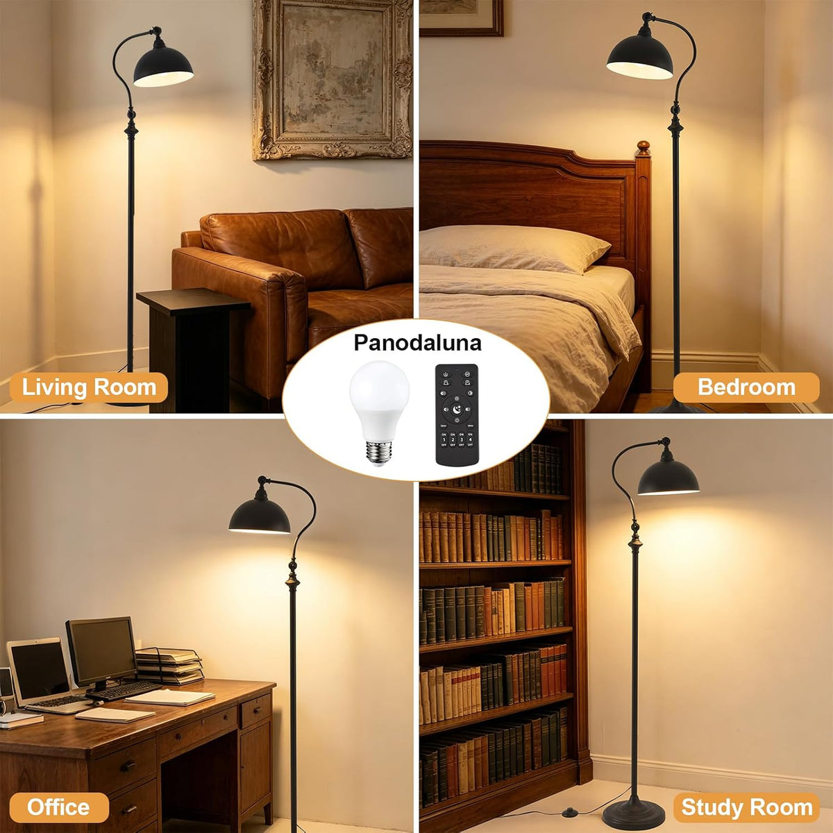 Reading Floor Lamps for Living Room with Remote and Dimmable Bulb