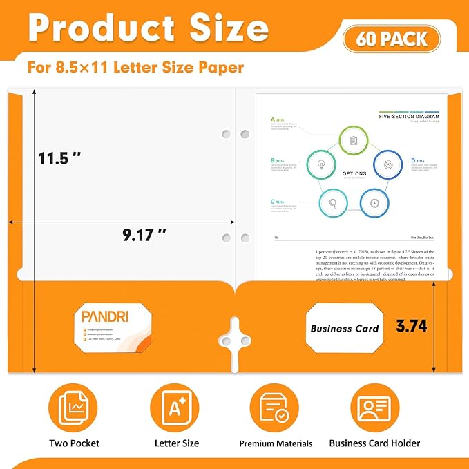 Two Pocket Portfolio Folders, PANDRI 60 Pack 3 Hole Punched 2 Pocket Folders - Image 2