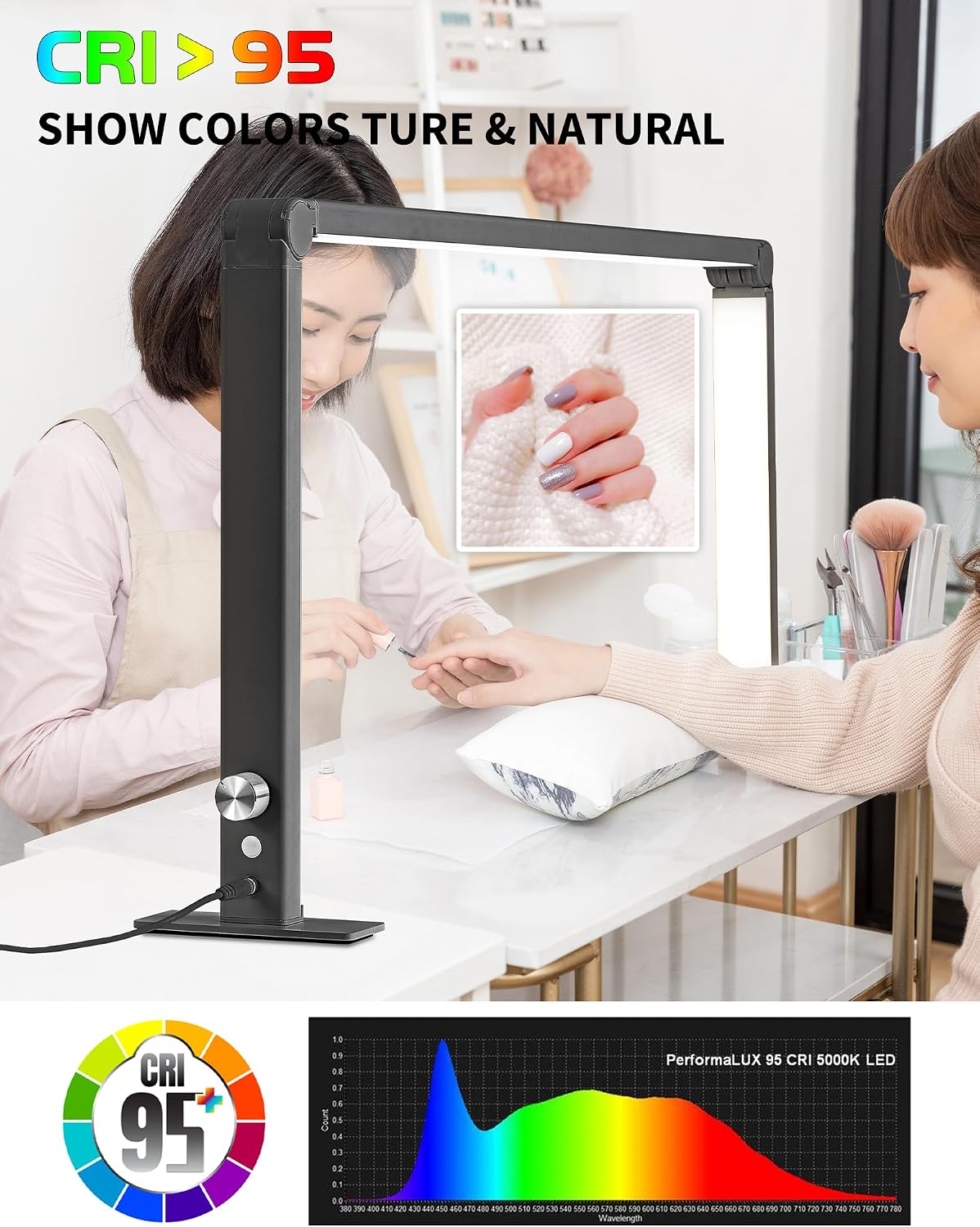 Foldable Half Moon Light for Nail Desk, 48W Rectangle Nail Tech Lamp, 33in LE...
