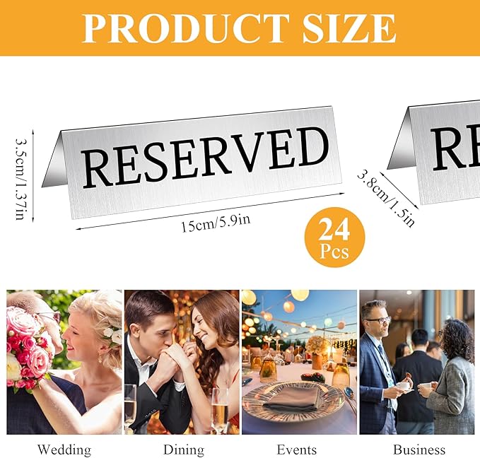 Aemygo 24 Pcs Metal Reserved Table Signs, Double Sided Tent Guest Reservation - Image 3