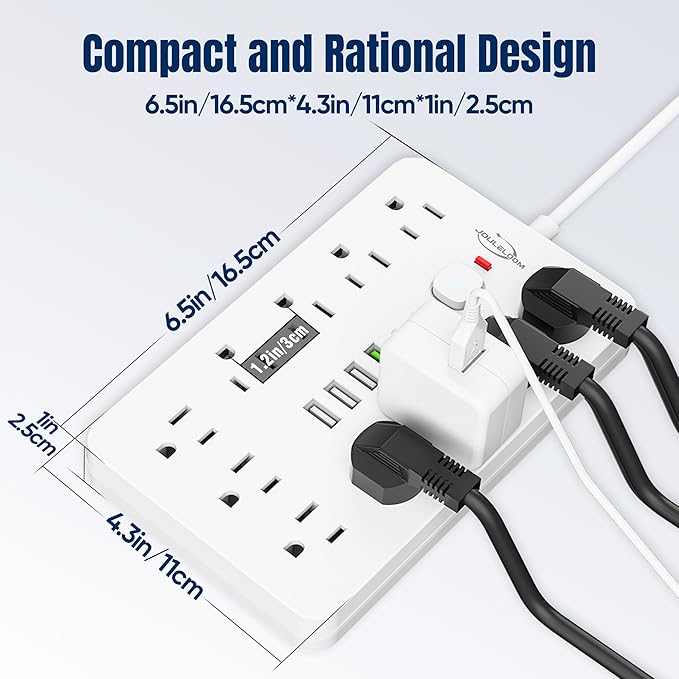 JouleLoom 15 FT Flat Plug Surge Protector Power Strip, 11 Multiple AC Outlets - Image 6