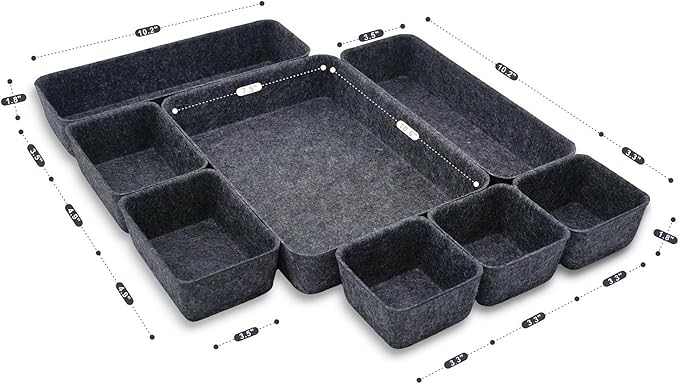 Welaxy Desk Drawer Organizer Tray, 8-Piece Shallow Felt Office Storage - Image 7