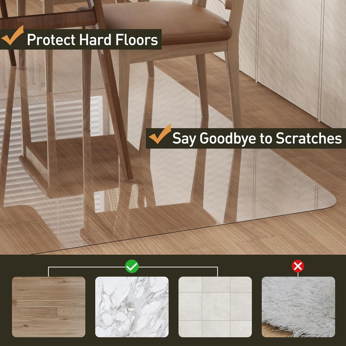 Area Floor Mat for Under High Chair, 4'×6' Transparent No Slip