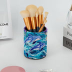 Leather Pen Holder for Desk, Dolphins Flowers Pencil Cup Desktop Organizer - Image 6