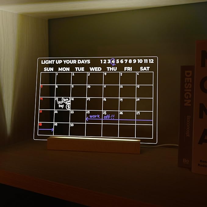 Dry Erase Calendar with Light, USB-Powered Light Up Whiteboard, Includes 4 - Image 3