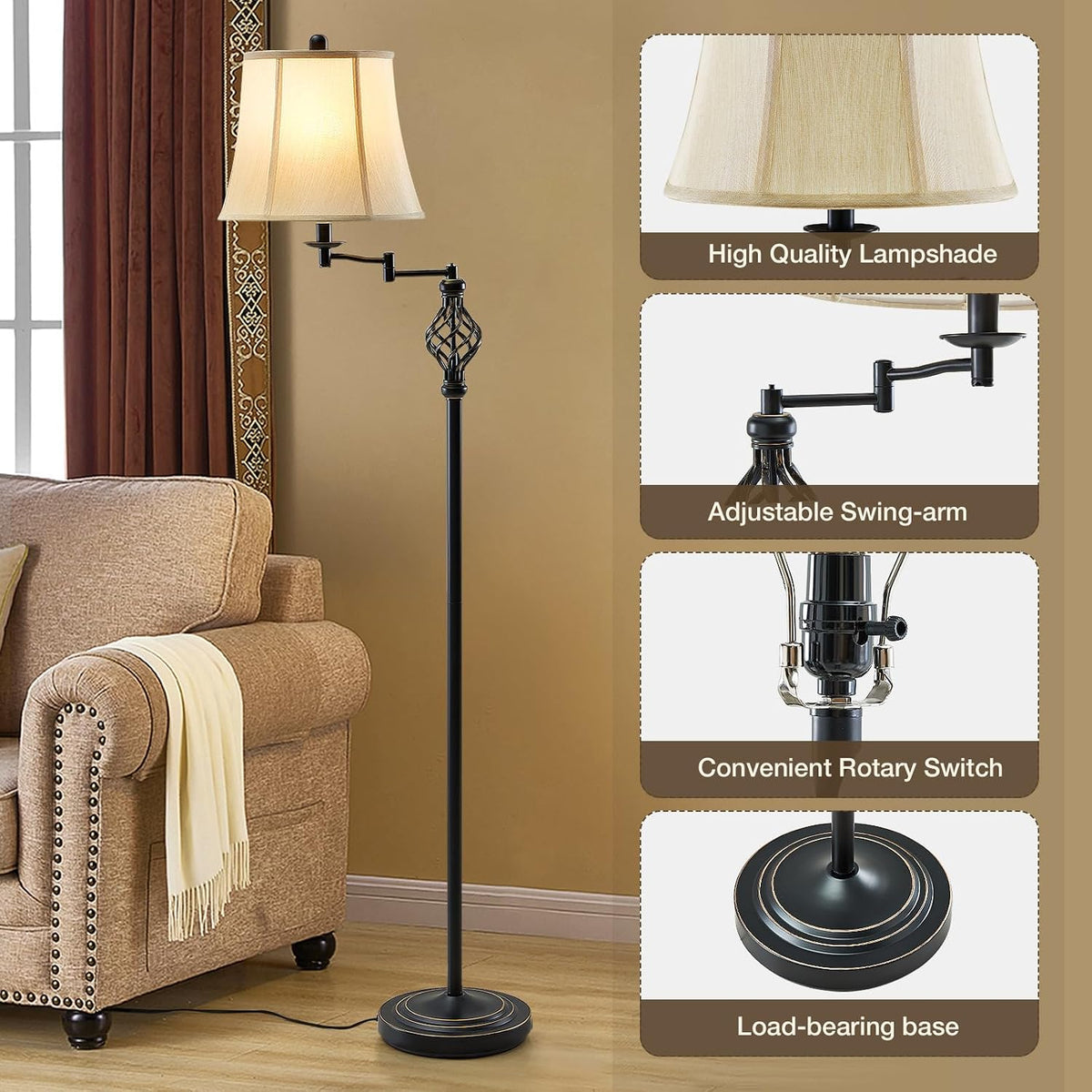 GyroVu Color Temperature Adjustable Floor lamp, Traditional 350° Adjustable S...