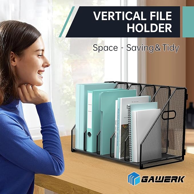 Gawerk Desktop File Magazine Folder Holder 5 Vertical Compartments, Desk - Image 7
