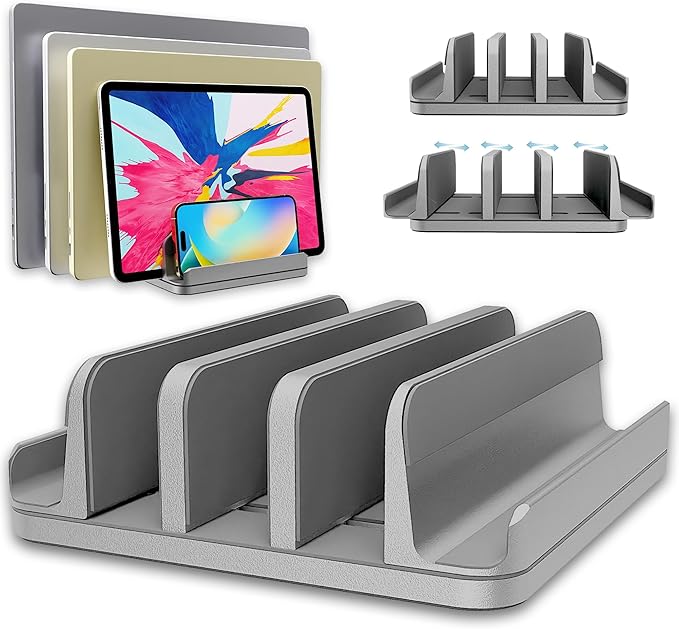TEFONIA Vertical Laptop Stand Holder 5 Slots, Aluminum Space-Saving Laptop by TEFONIA