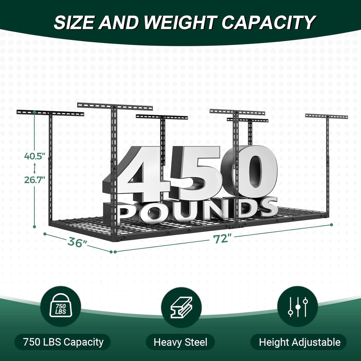 3x6 ft overhead garage storage rack,450lbs weight capacity shown in use
