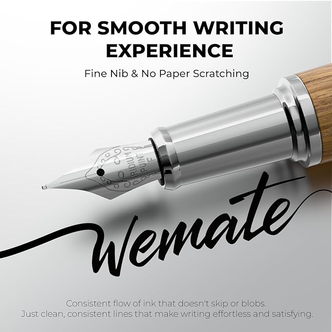 WEMATE Fountain Pen Set, Fine Nib, 1 Ink Converter, Smooth Writing, No Skips - Image 2