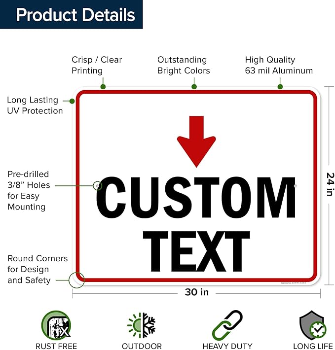 Custom Arrow Directional Sign, Down Arrow, 24x30 Inches, Rust Free .063 Aluminum - Image 6