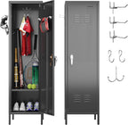 54" H Lockable Metal Storage Lockers with, Steel Locker Cabinet with Metal Hooks and 1 Adjustable Shelf for Home, School,Office, Assembly Required, Black