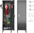 54" H Lockable Metal Storage Lockers with, Steel Locker Cabinet with Metal Hooks and 1 Adjustable Shelf for Home, School,Office, Assembly Required, Black