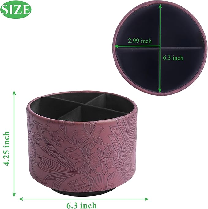 Hennaja Round Leather Art Supply Organizer, Remote Control Holder, 360 Degree - Image 2