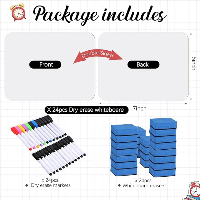 Affrolling 24 Sets Small Whiteboard Dry Erase Boards 5" x7'' Mini Double Sided - Image 2