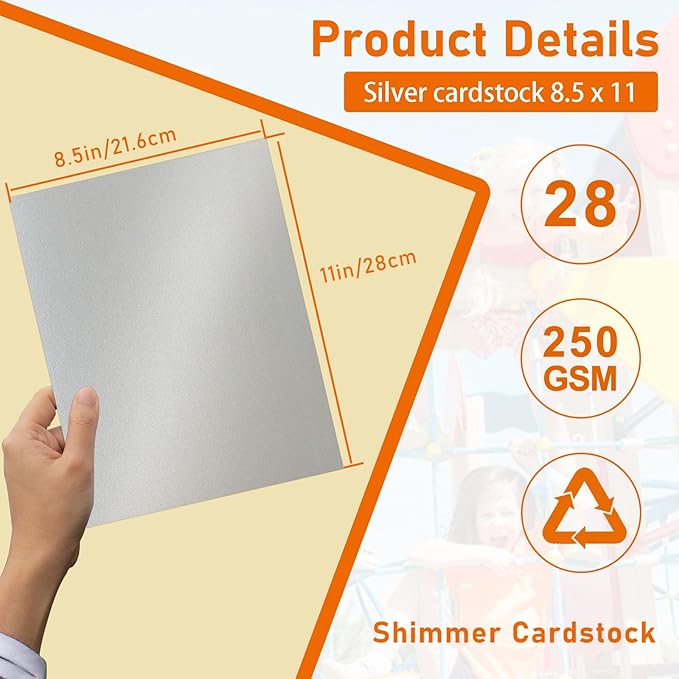 28 Sheets Silver Shimmer Cardstock 8.5 x 11 Craft Paper, 92lb Premium Glossy - Image 2
