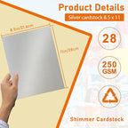28 Sheets Silver Shimmer Cardstock 8.5 x 11 Craft Paper, 92lb Premium Glossy - Image 2