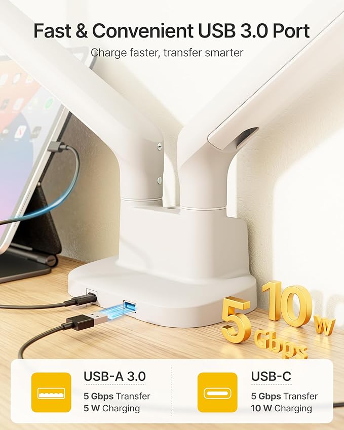 monTEK Dual Monitor Arm with USB, Mechanical Spring Monitor Arm - Image 7