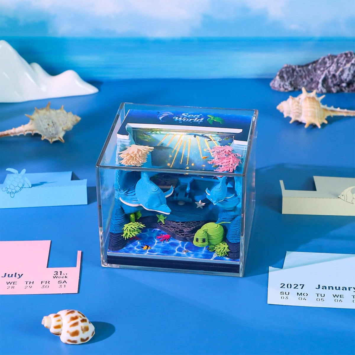 3D Time Piece Calendar, 2027 Desk Calendar With LED Light, 3d Tree Memo Pad C...