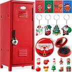 Vercraft 12 Pcs Mini Locker 10.8 Inch with Lock and Keys,Red,Santa | Desktop Organizer for Girls Bedroom, Secure Storage for Trinkets, Includes Animal Keychains Mirror Comb, Littles Collectible