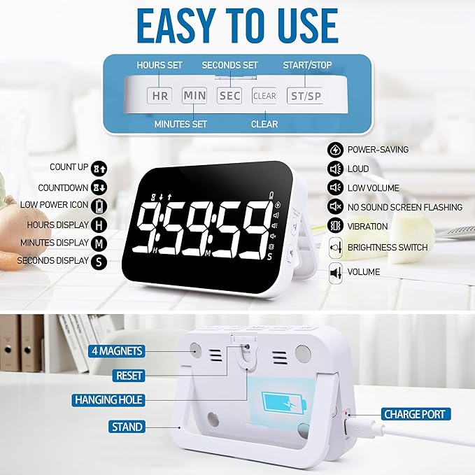 Kitchen Timer （1.5" Number） 10 RGB Color Changing Digital Magnetic Timer - Image 9