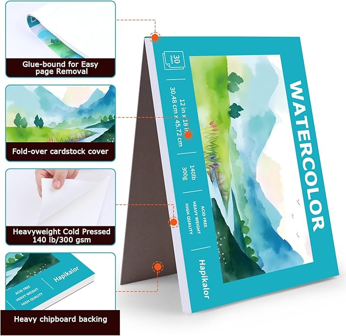 Hapikalor 12"x18" Large Watercolor Paper Pad, Art Supplies - Image 7