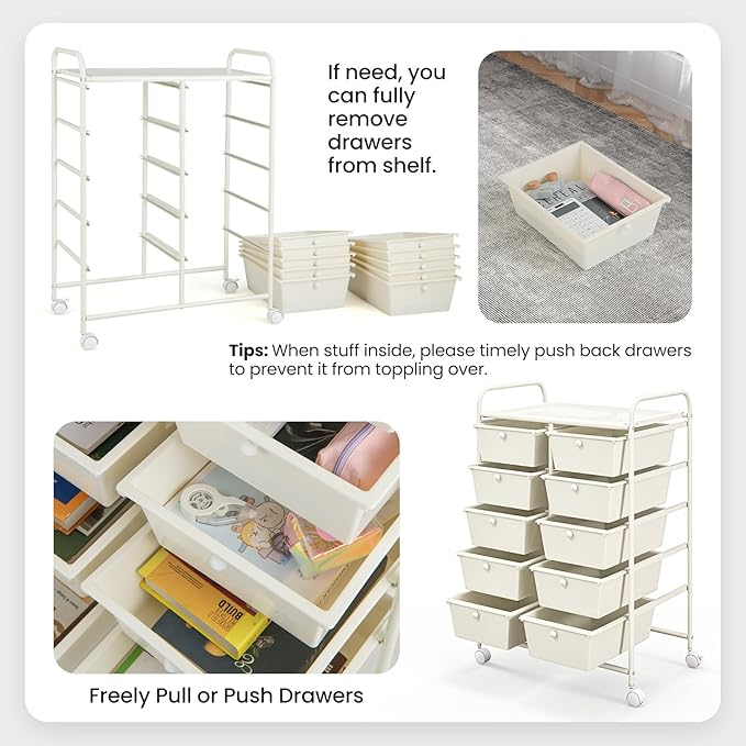 GLACER 10 Drawer Rolling Cart, Storage Cart - Image 4