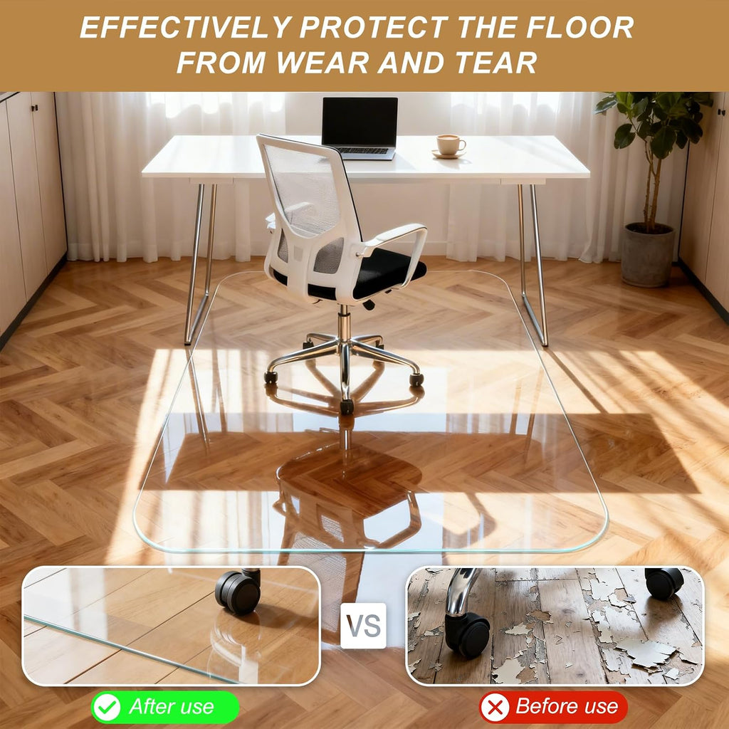Vicwe Glass Chair Mat for Carpet, 32"x48" Tempered Glass Office Chair Mat | 1/5" Thick,Heavy Duty Chair Mat with Rounded and Polished Edges,Smooth Glide for Carpet & Hardwood Floor Protection,Ship Flat