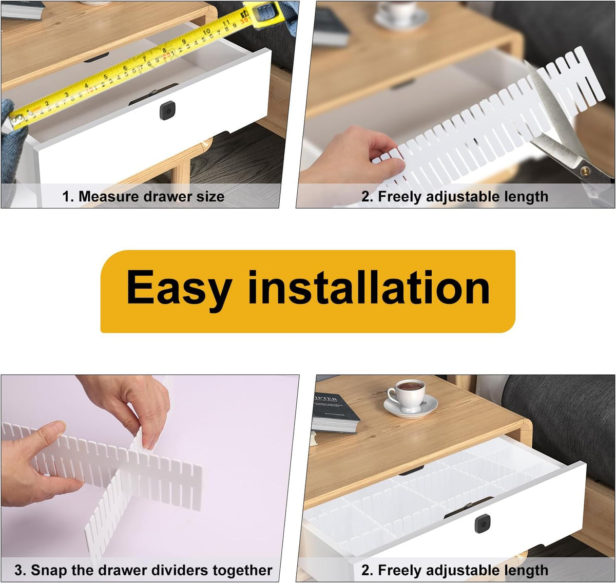100 PCS Premium DIY Drawer Dividers, White, Adjustable Drawer Organizers for ...