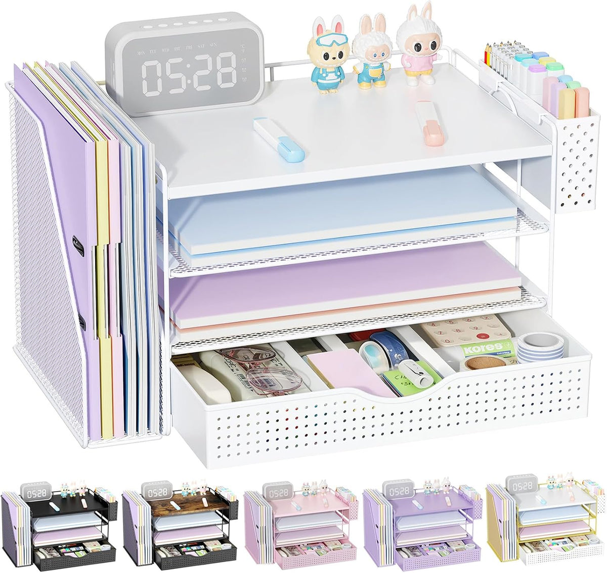 Wood Desk Organizers and Accessories with File Holder & Catalog Racks