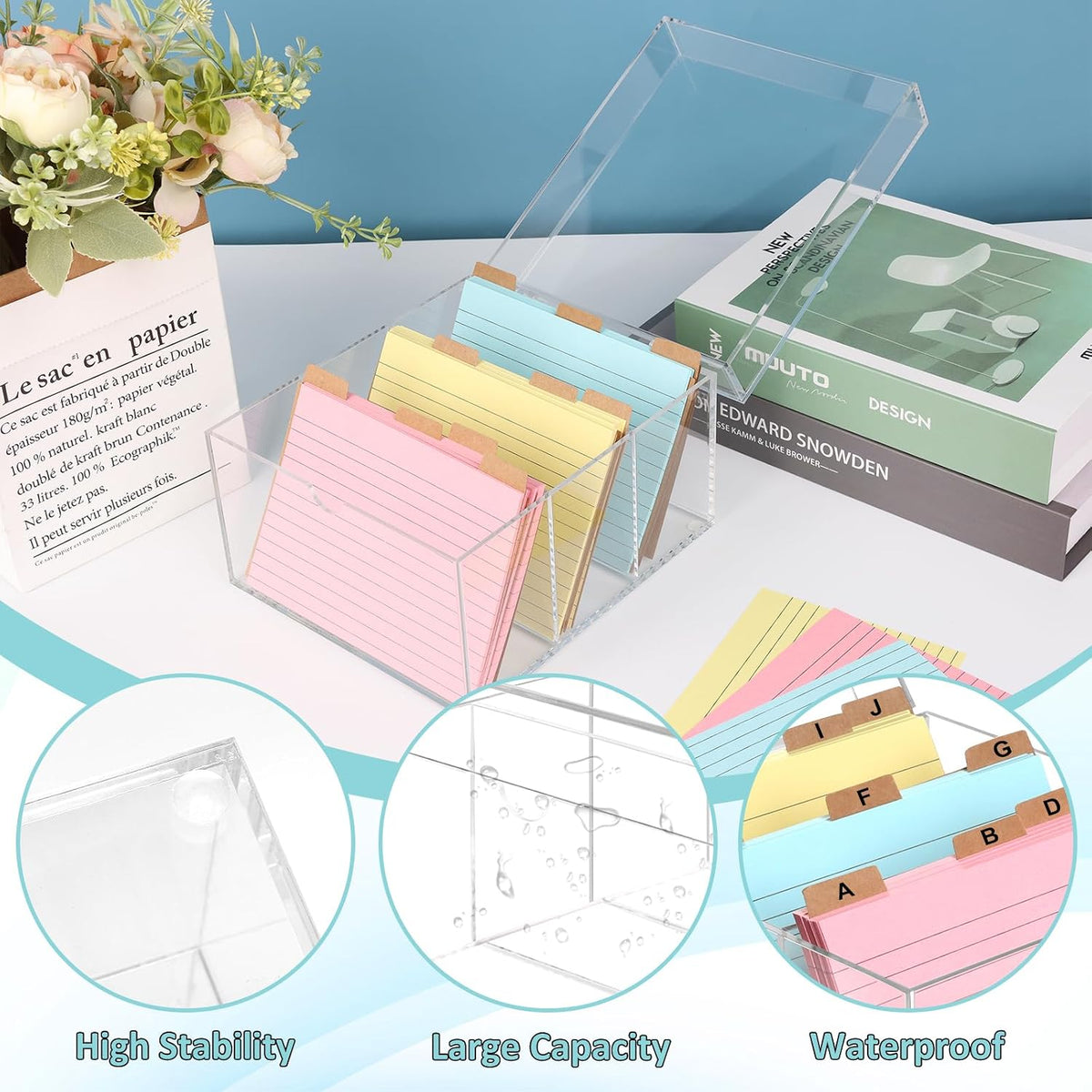 4x6 Index Card Holder Acrylic Index Card Organizer Clear Index Card Box Flash...