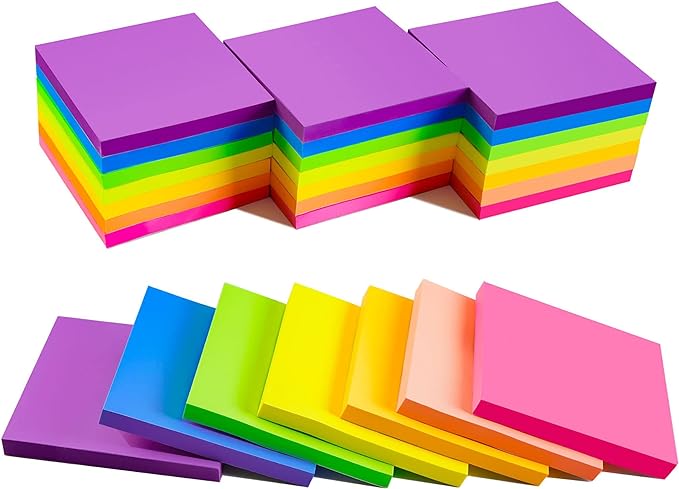Sticky Notes 3 x 3 in, Bright Colorful Super Sticking Power Memo Post Stickies by YEECOK