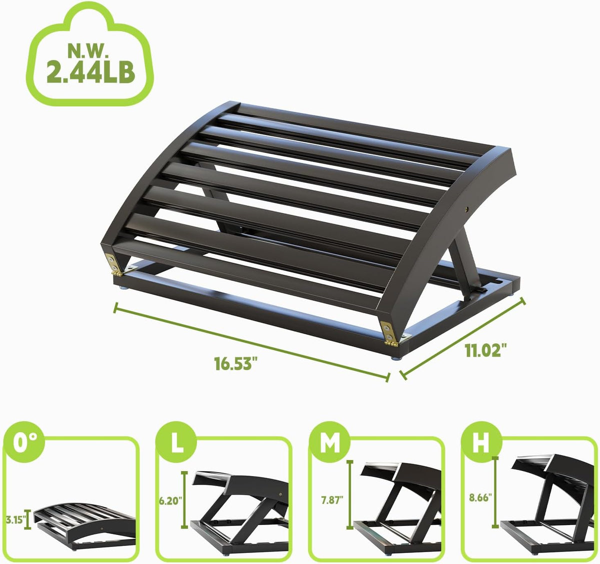 Foot Rest for Under Desk at Work - Adjustable Black Bamboo Footrest for Offic...