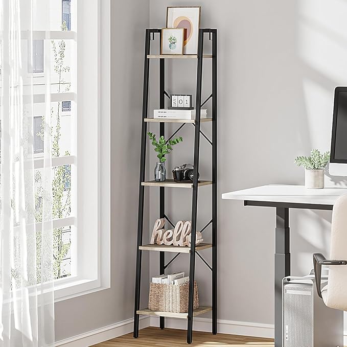 Hzuaneri Ladder Shelf, Bookshelf Bookcase, Freestanding Corner Storage Shelve by Hzuaneri