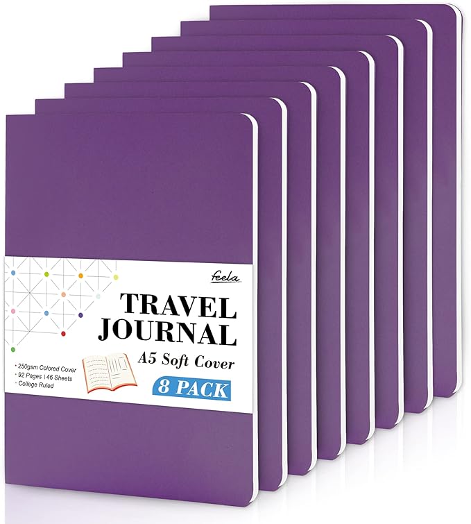 feela 8 Pack Soft Cover Journal Bulk, Notebooks College Ruled by feela