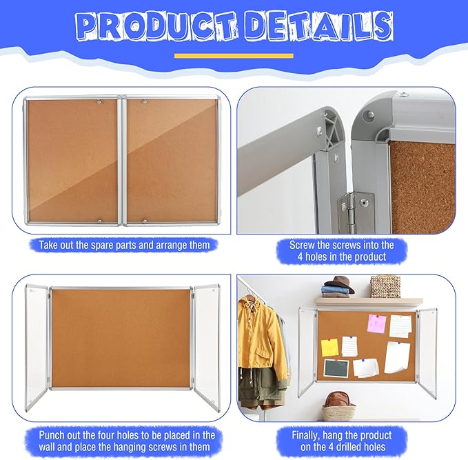 Enclosed Bulletin Board 48" x 36" Weather Resistant Lockable Notice Cork - Image 3