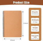 miikoul 60 Packs A5 Spiral Lined Notebooks, Kraft Paper Cover, 60 Sheets/120 - Image 2